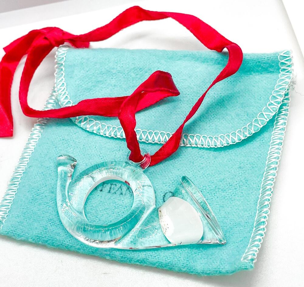 Tiffany & Co. Rare Crystal French Horn Christmas Ornament